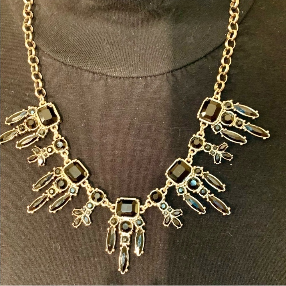 NWT Tribal Set Necklace & Earrings IMAN Gold-Tone Shiny Black Bib Necklace Gift - Picture 10 of 16